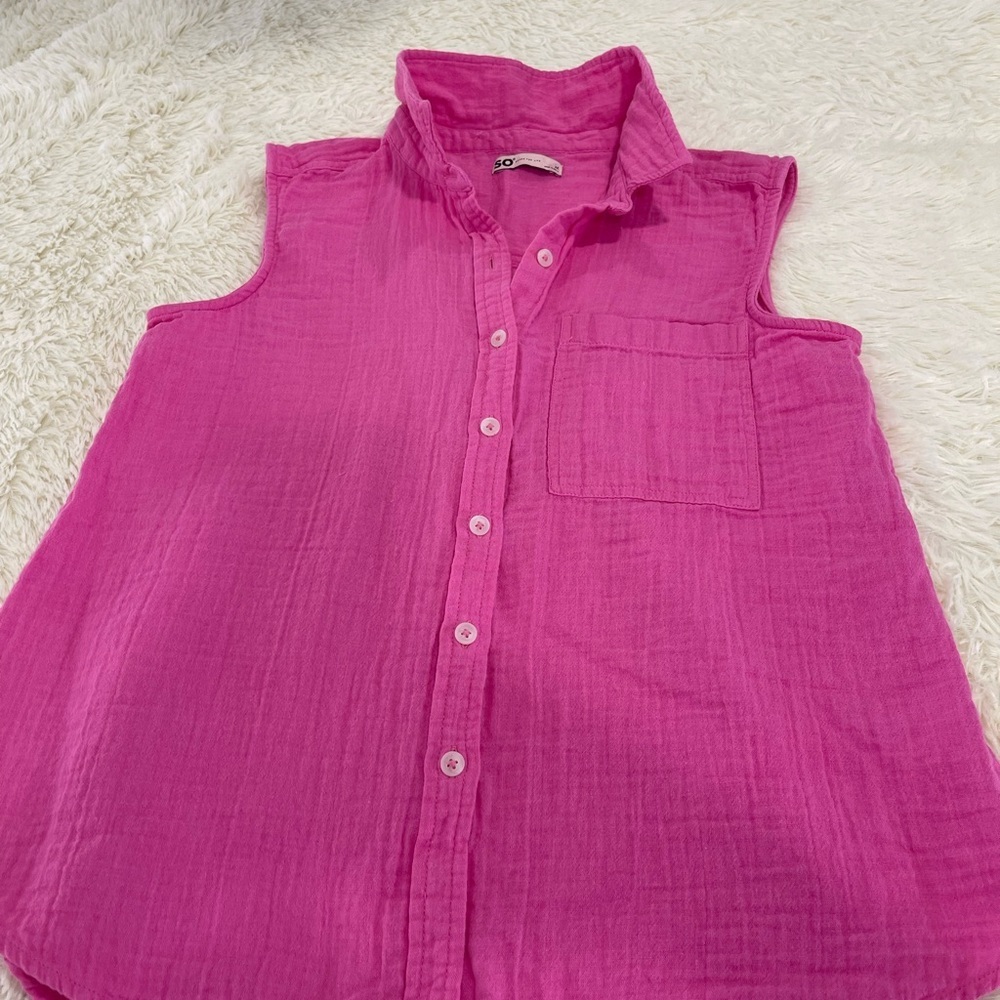 SO Bright Pink Sleeveless Button Down Shirt